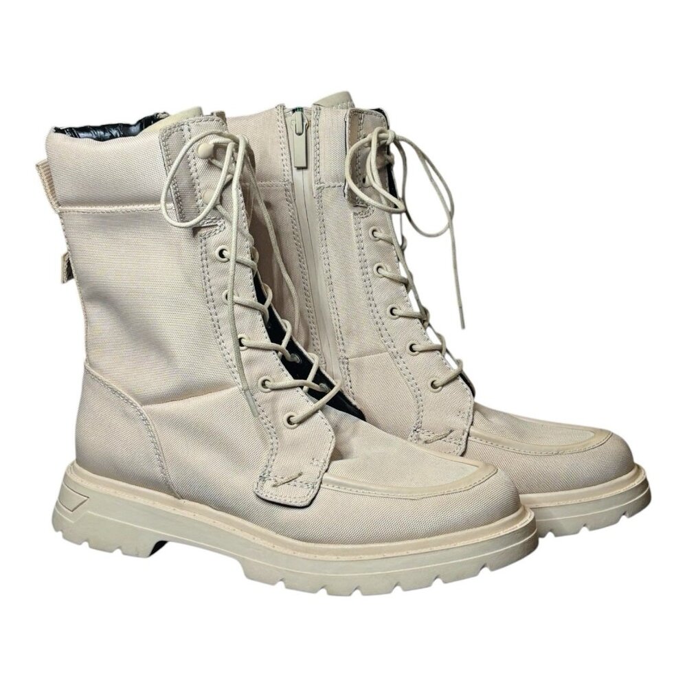 Franco Sarto Off-White / Cream Mid Calf Combat Boots Womens Sz 8 Water Resistant